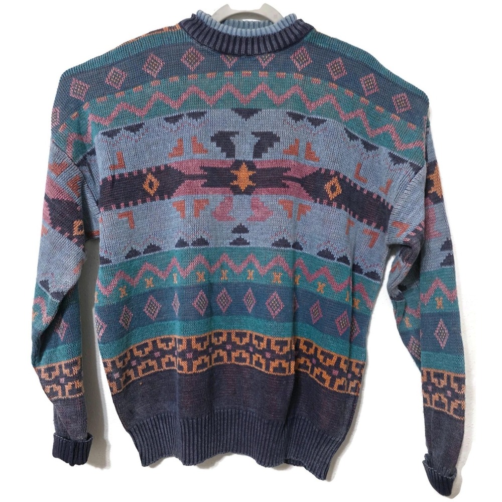 Stefano Sweater Mens Large Multicolor Aztec Geometric‎ Knit Crewneck Pullover